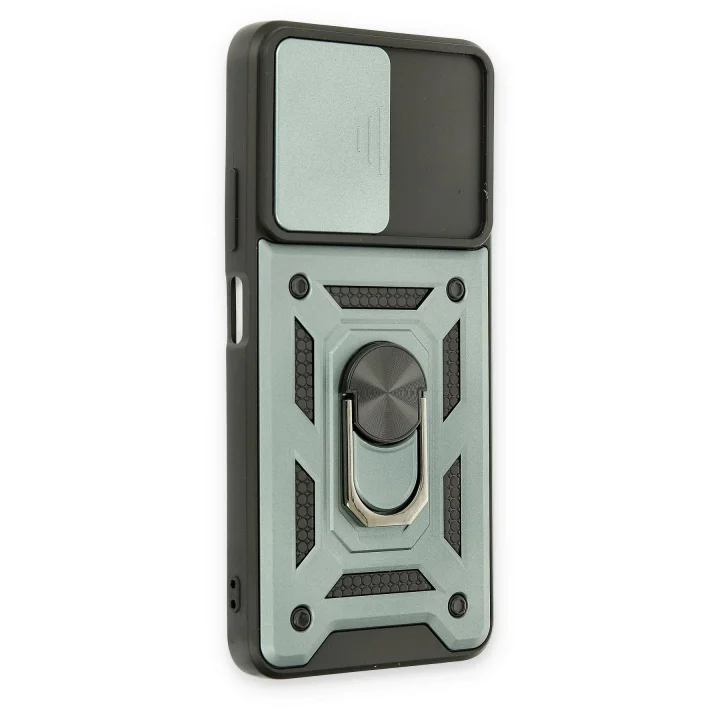 Mey İthalat®  Xiaomi Redmi Note 11T Kılıf Pars Lens Yüzüklü Silikon - Yeşil