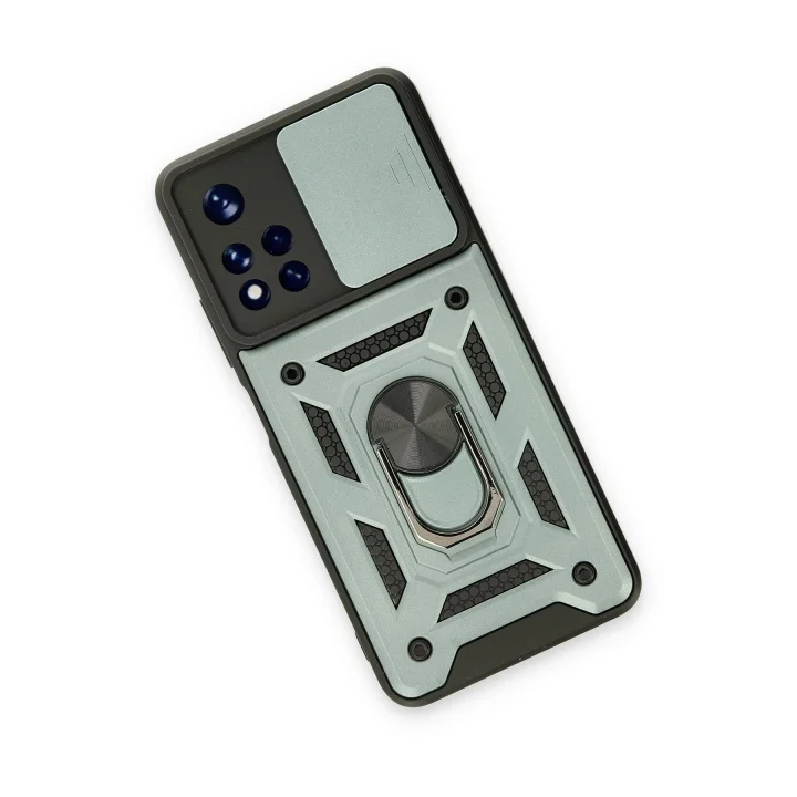 Mey İthalat®  Xiaomi Redmi Note 11T Kılıf Pars Lens Yüzüklü Silikon - Yeşil