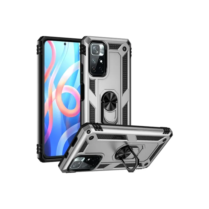 Mey İthalat®  Xiaomi Redmi Note 11T Kılıf Sofya Yüzüklü Silikon Kapak - Gümüş