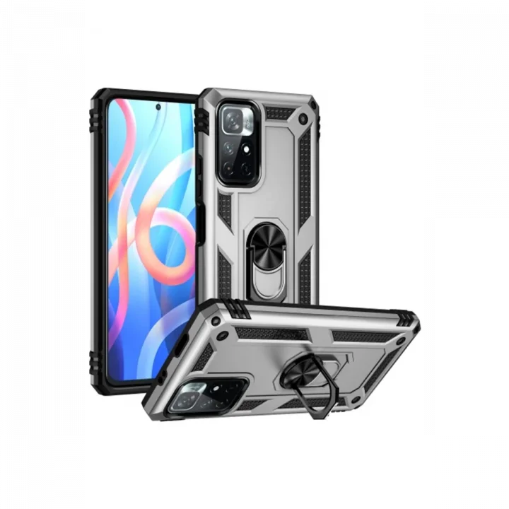 Mey İthalat®  Xiaomi Redmi Note 11T Kılıf Sofya Yüzüklü Silikon Kapak - Gümüş