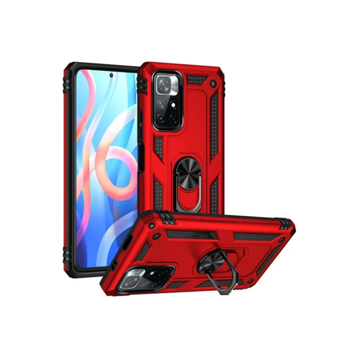 Mey İthalat®  Xiaomi Redmi Note 11T Kılıf Sofya Yüzüklü Silikon Kapak - Kırmızı