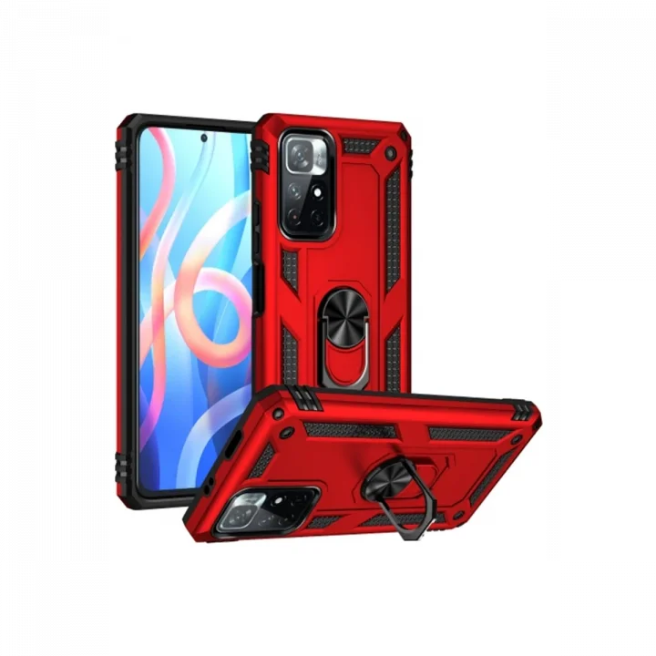 Mey İthalat®  Xiaomi Redmi Note 11T Kılıf Sofya Yüzüklü Silikon Kapak - Kırmızı