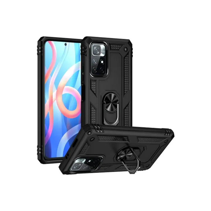 Mey İthalat®  Xiaomi Redmi Note 11T Kılıf Sofya Yüzüklü Silikon Kapak - Siyah