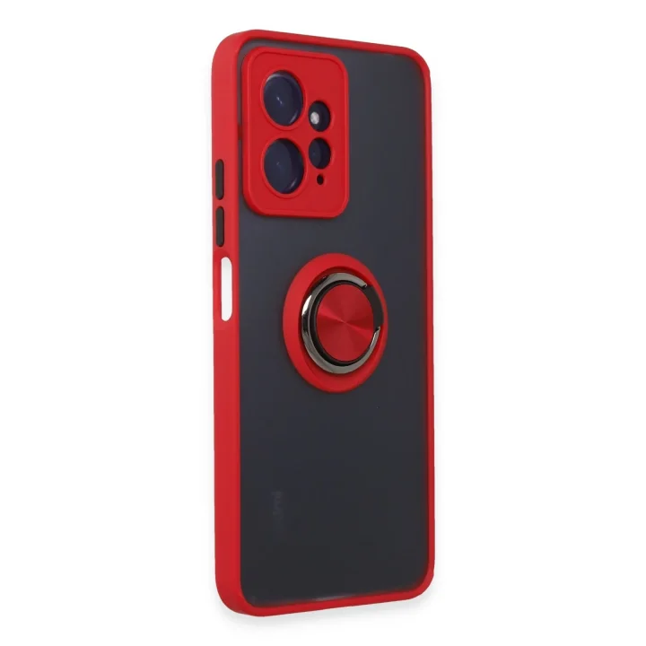 Mey İthalat®  Xiaomi Redmi Note 12 4G Kılıf Montreal Yüzüklü Silikon Kapak - Kırmızı
