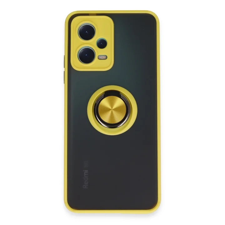 Mey İthalat®  Xiaomi Redmi Note 12 5G Kılıf Montreal Yüzüklü Silikon Kapak - Sarı