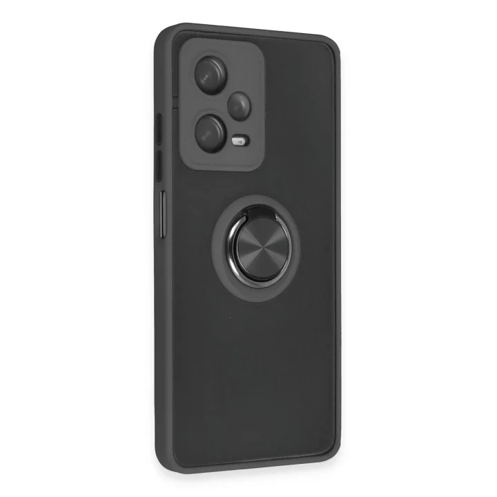 Mey İthalat®  Xiaomi Redmi Note 12 5G Kılıf Montreal Yüzüklü Silikon Kapak - Siyah