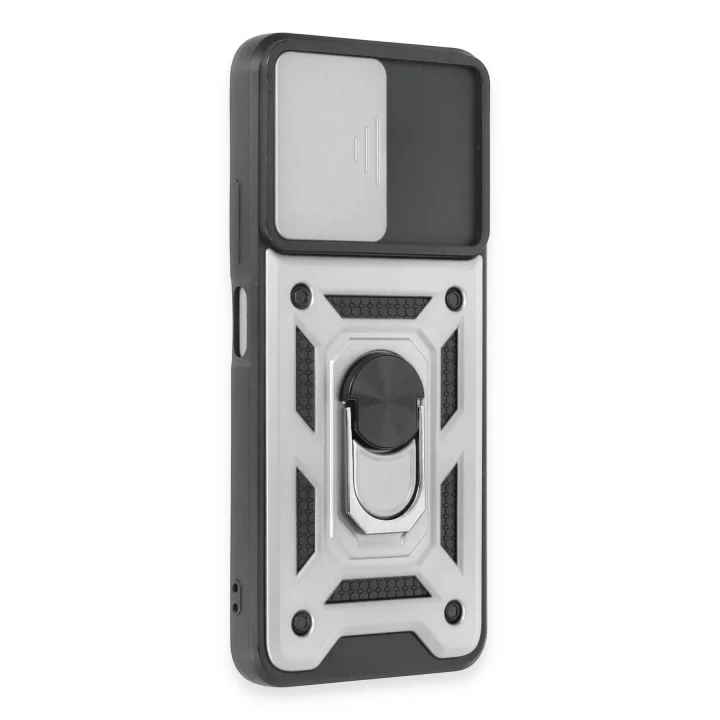 Mey İthalat®  Xiaomi Redmi Note 12 5G Kılıf Pars Lens Yüzüklü Silikon - Gümüş