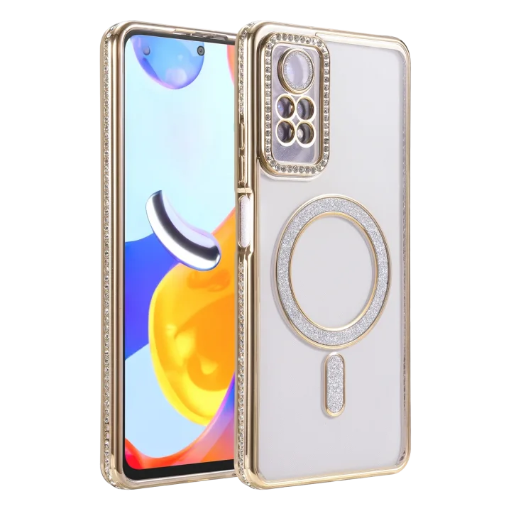 Mey İthalat®   Redmi Note 12 Pro 4G Joke Simli Magneticsafe Kılıf - Gold
