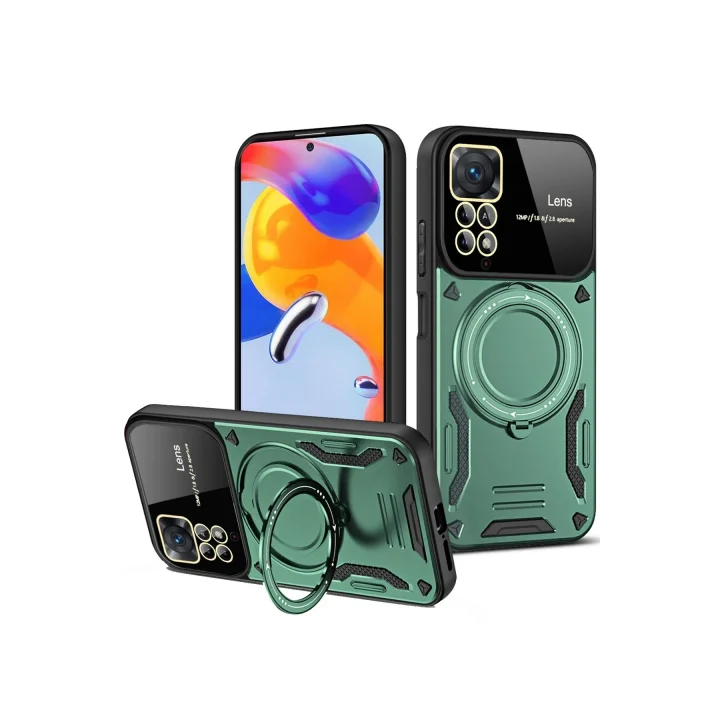 Mey İthalat®  Xiaomi Redmi Note 12 Pro 4G Kılıf Joy Lens Standlı Kapak - Koyu Yeşil