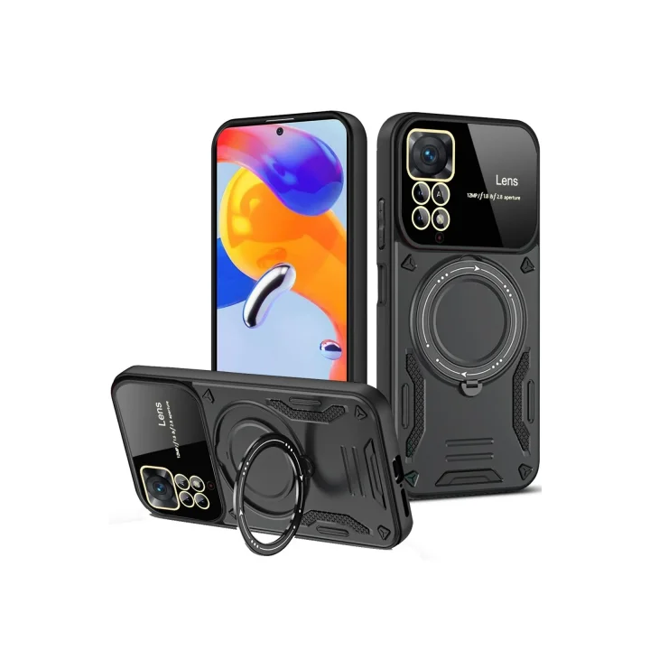 Mey İthalat®  Xiaomi Redmi Note 12 Pro 4G Kılıf Joy Lens Standlı Kapak - Siyah