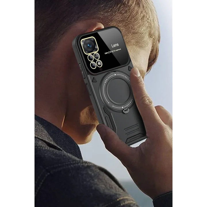 Mey İthalat®  Xiaomi Redmi Note 12 Pro 4G Kılıf Joy Lens Standlı Kapak - Siyah