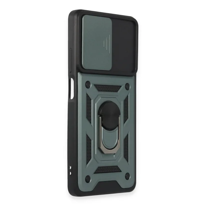 Mey İthalat®  Xiaomi Redmi Note 12 Pro 5G Kılıf Pars Lens Yüzüklü Silikon - Yeşil