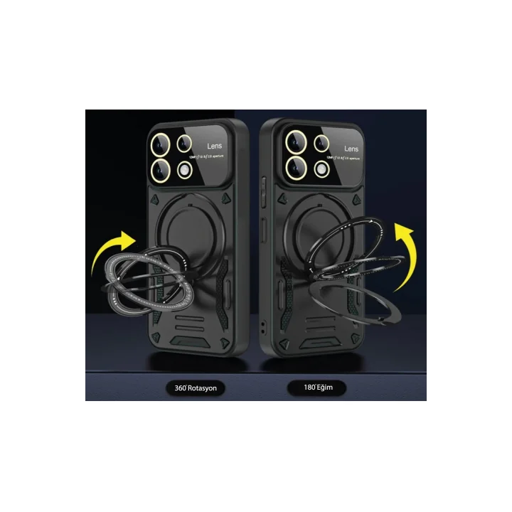 Mey İthalat®  Xiaomi Redmi Note 13 4G Kılıf Joy Lens Standlı Kapak - Siyah