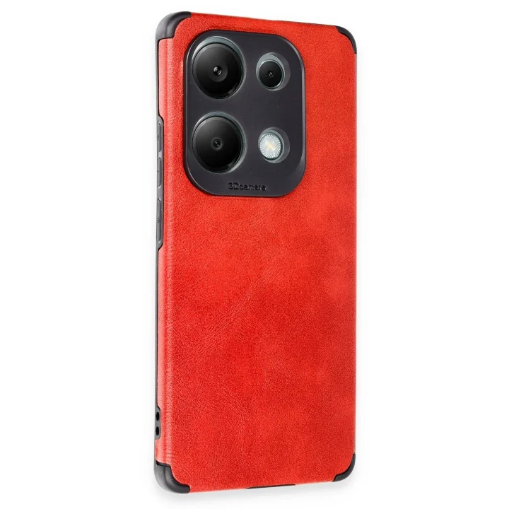 Mey İthalat®  Xiaomi Redmi Note 13 4G Kılıf Loop Deri Silikon - Kırmızı