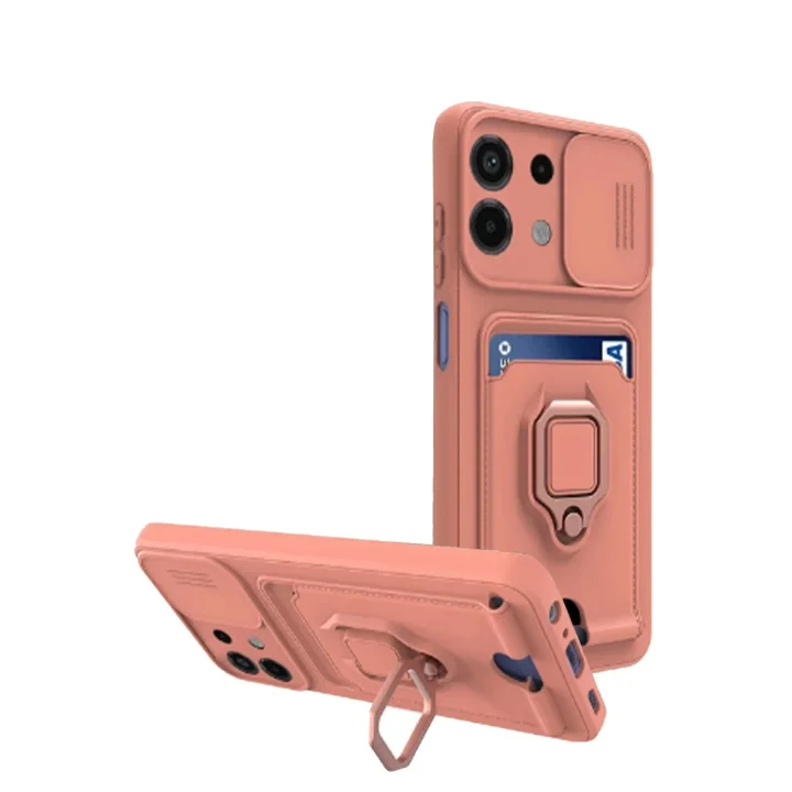 Mey İthalat®  Xiaomi Redmi Note 13 4G Kılıf Zuma Kartvizitli Yüzüklü Silikon - Pembe