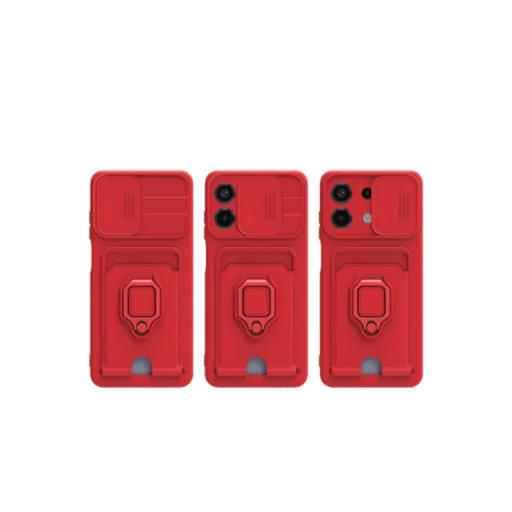 Mey İthalat®  Xiaomi Redmi Note 13 4G Kılıf Zuma Kartvizitli Yüzüklü Silikon - Pembe