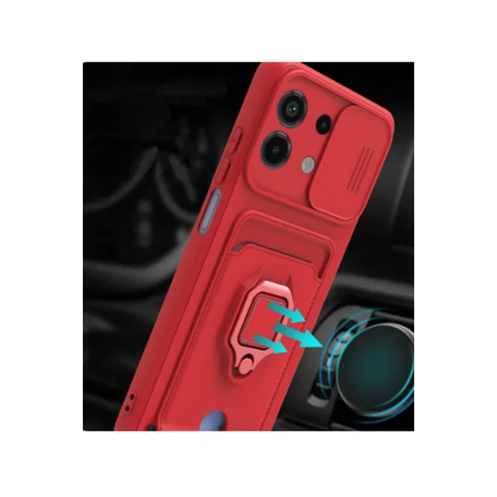 Mey İthalat®  Xiaomi Redmi Note 13 4G Kılıf Zuma Kartvizitli Yüzüklü Silikon - Siyah