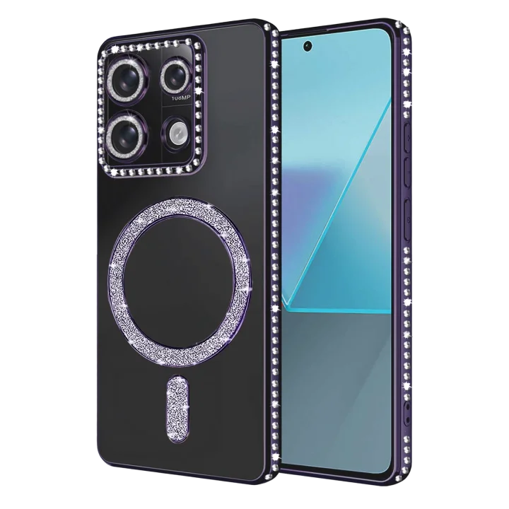 Mey İthalat®  Xiaomi Redmi Note 13 Pro 4G Joke Simli Magneticsafe Kılıf - Derin Mor