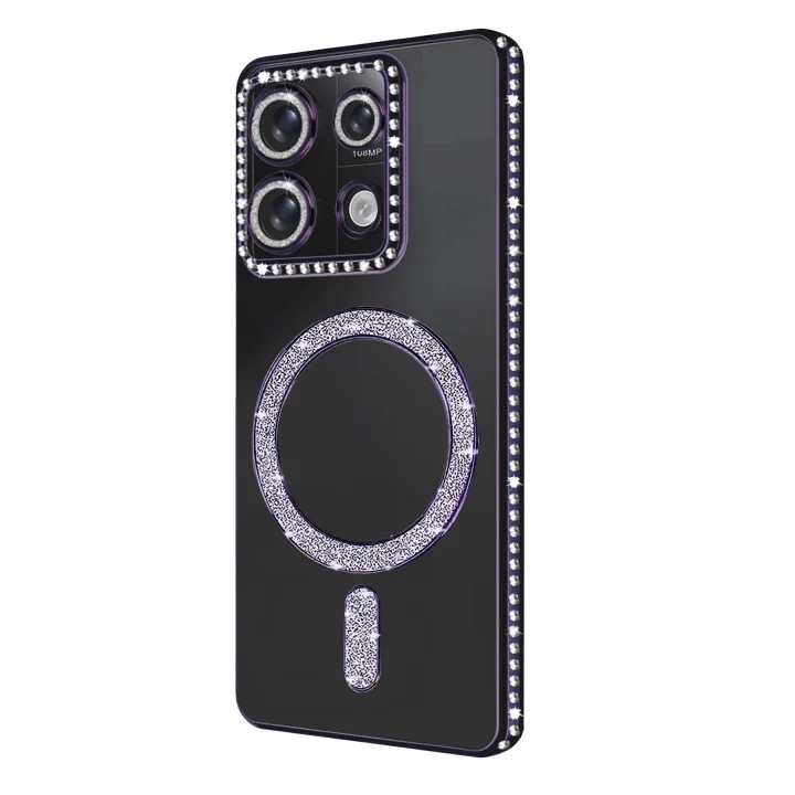 Mey İthalat®  Xiaomi Redmi Note 13 Pro 4G Joke Simli Magneticsafe Kılıf - Derin Mor