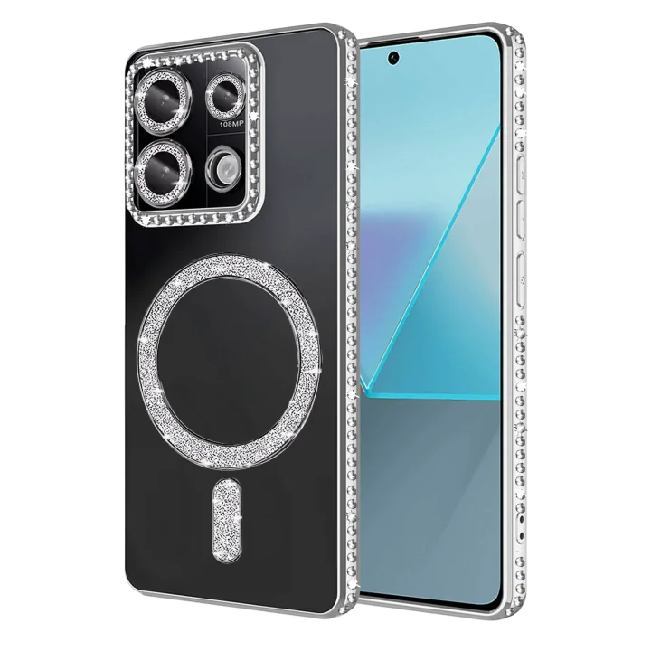 Mey İthalat®  Xiaomi Redmi Note 13 Pro 4G Joke Simli Magneticsafe Kılıf - Gümüş