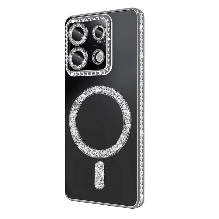 Mey İthalat®  Xiaomi Redmi Note 13 Pro 4G Joke Simli Magneticsafe Kılıf - Gümüş