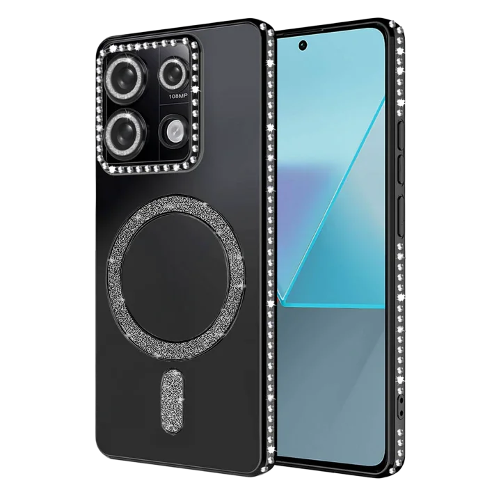 Mey İthalat®  Xiaomi Redmi Note 13 Pro 4G Joke Simli Magneticsafe Kılıf - Siyah