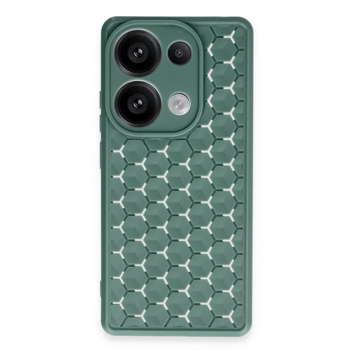 Mey İthalat®   Redmi Note 13 Pro 4G Kılıf Petek Silikon Kapak - Koyu Yeşil