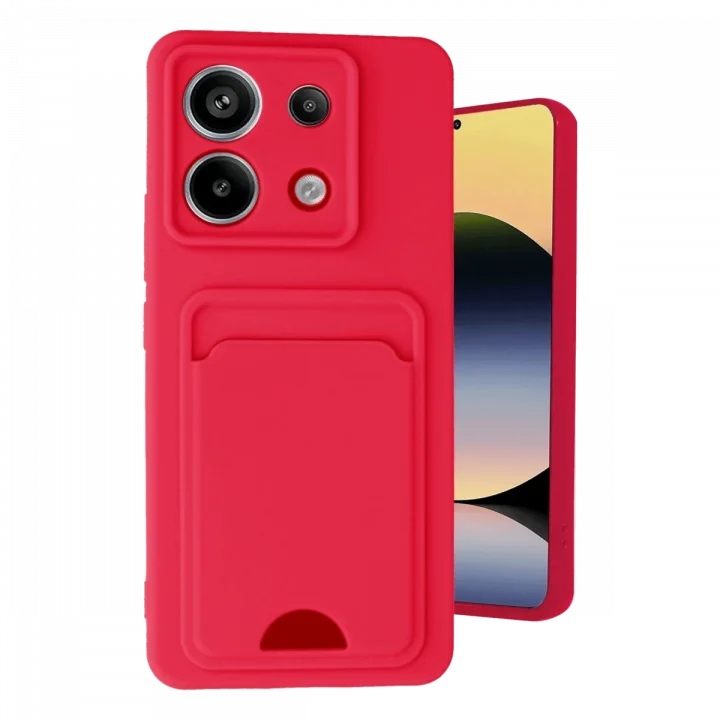 Mey İthalat®   Redmi Note 13 Pro 5G Kılıf Kelvin Kartvizitli Silikon - Kırmızı