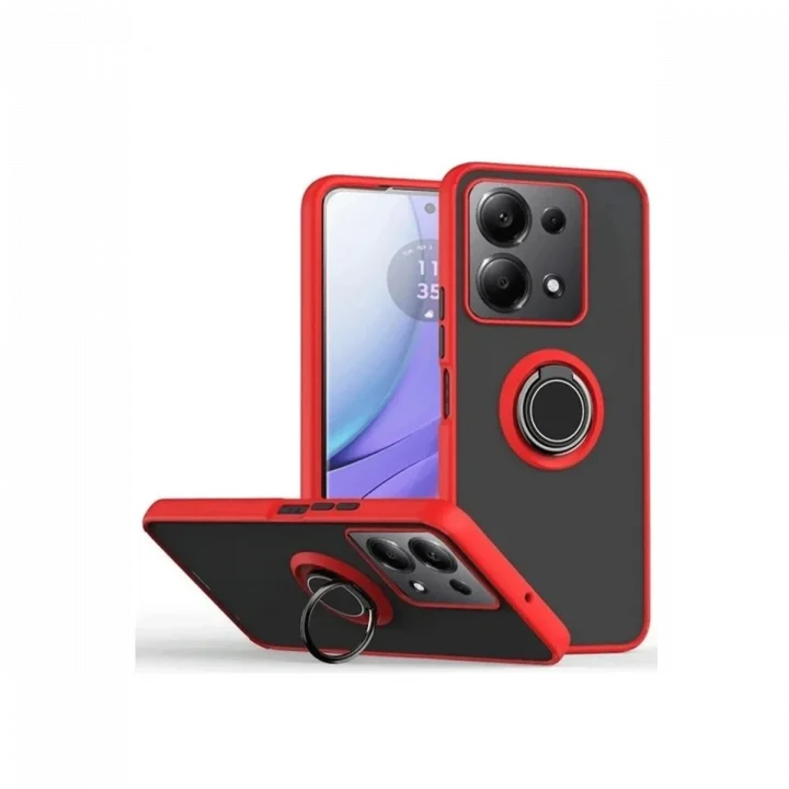 Mey İthalat®  Xiaomi Redmi Note 13 Pro 5G Kılıf Montreal Yüzüklü Silikon Kapak - Kırmızı