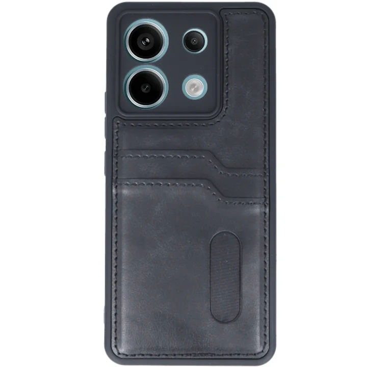 Mey İthalat®   Redmi Note 13 Pro 5G Kılıf Sara Kartvizitli Deri Kılıf - Siyah