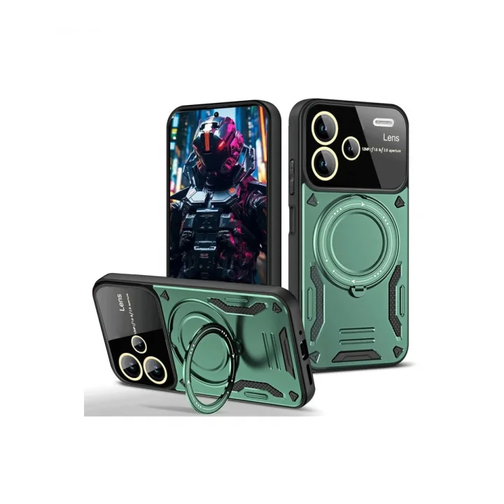 Mey İthalat®  Xiaomi Redmi Note 13 Pro Plus Joy Lens Standlı Kapak - Koyu Yeşil