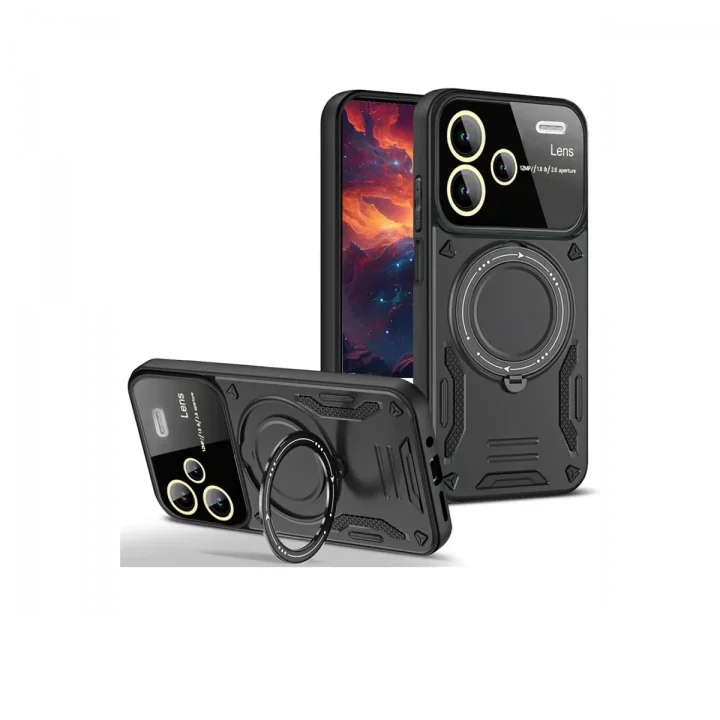 Mey İthalat®  Xiaomi Redmi Note 13 Pro Plus Joy Lens Standlı Kapak - Siyah