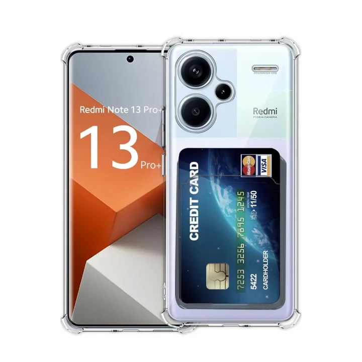 Mey İthalat®   Redmi Note 13 Pro Plus Kılıf Kart Şeffaf Silikon - Şeffaf