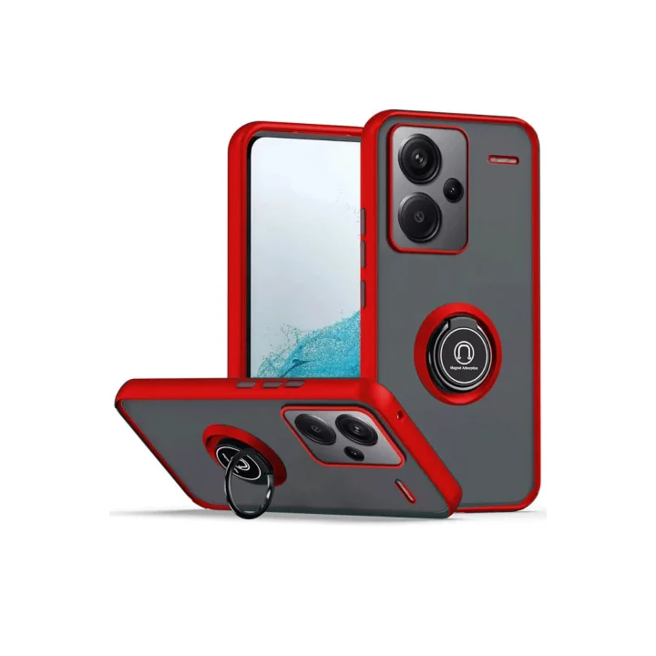 Mey İthalat®  Xiaomi Redmi Note 13 Pro Plus Kılıf Montreal Yüzüklü Silikon Kapak - Kırmızı