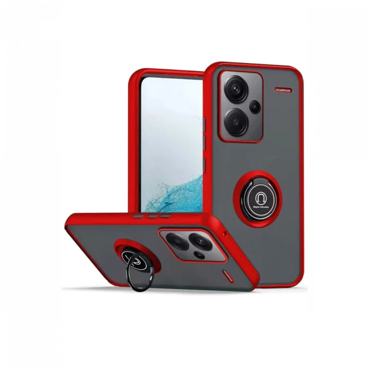 Mey İthalat®  Xiaomi Redmi Note 13 Pro Plus Kılıf Montreal Yüzüklü Silikon Kapak - Kırmızı