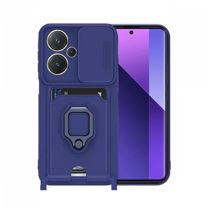Mey İthalat®  Xiaomi Redmi Note 13 Pro Plus Kılıf Zuma Kartvizitli Yüzüklü Silikon - Lacivert