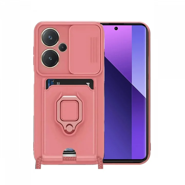 Mey İthalat®  Xiaomi Redmi Note 13 Pro Plus Kılıf Zuma Kartvizitli Yüzüklü Silikon - Pembe