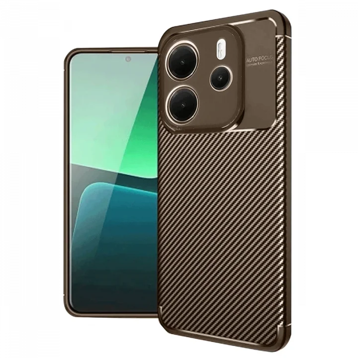 Mey İthalat®  Xiaomi Redmi Note 14 4G Kılıf Auto Focus Karbon Kapak - Kahverengi