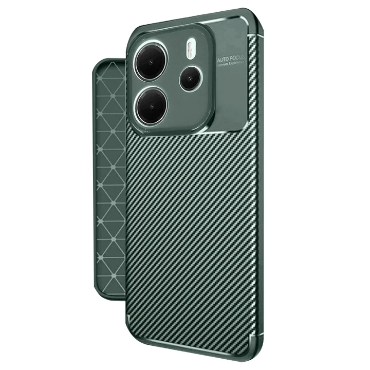 Mey İthalat®  Xiaomi Redmi Note 14 4G Kılıf Auto Focus Karbon Kapak - Koyu Yeşil
