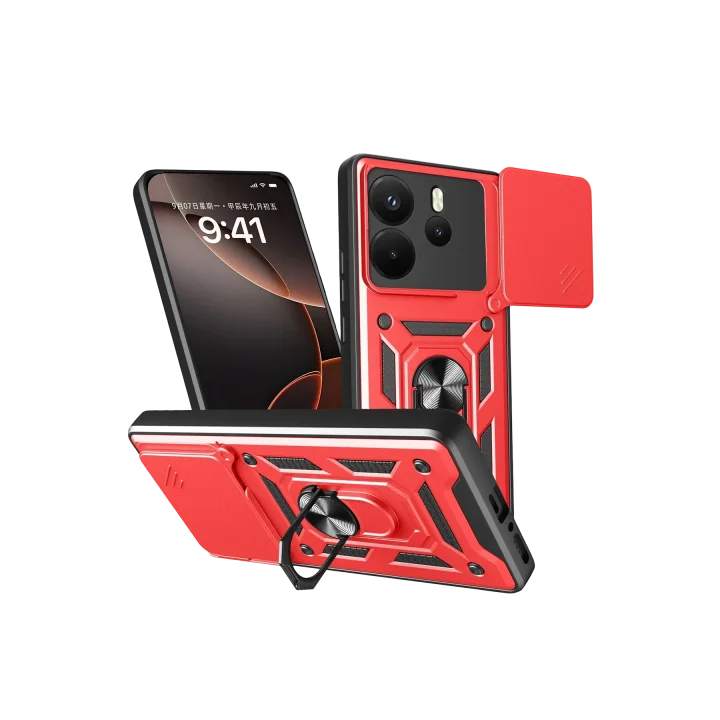 Mey İthalat®  Xiaomi Redmi Note 14 4G Pars Lens Yüzüklü Silikon - Kırmızı