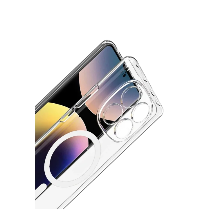 Mey İthalat®  Xiaomi Redmi Note 14 Pro 4G Combo Sert Şeffaf Magsafe Kapak - Şeffaf