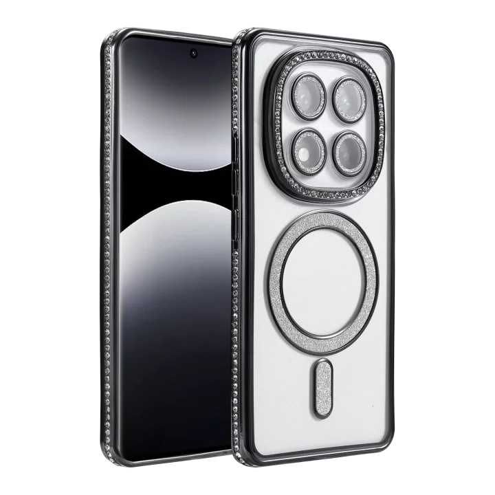 Mey İthalat®  Xiaomi Redmi Note 14 Pro 4G Joke Simli Magneticsafe Kılıf - Siyah