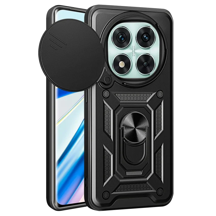 Mey İthalat®  Xiaomi Redmi Note 14 Pro 4G Kılıf Pars Lens Yüzüklü Silikon - Siyah