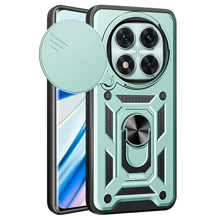 Mey İthalat®  Xiaomi Redmi Note 14 Pro 4G Kılıf Pars Lens Yüzüklü Silikon - Yeşil