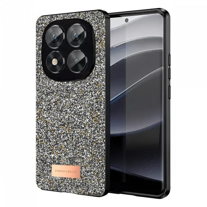 Mey İthalat®  Xiaomi Redmi Note 14 Pro 5G Bright Simli Kapak - Gümüş