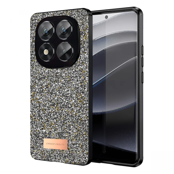 Mey İthalat®  Xiaomi Redmi Note 14 Pro 5G Bright Simli Kapak - Gümüş