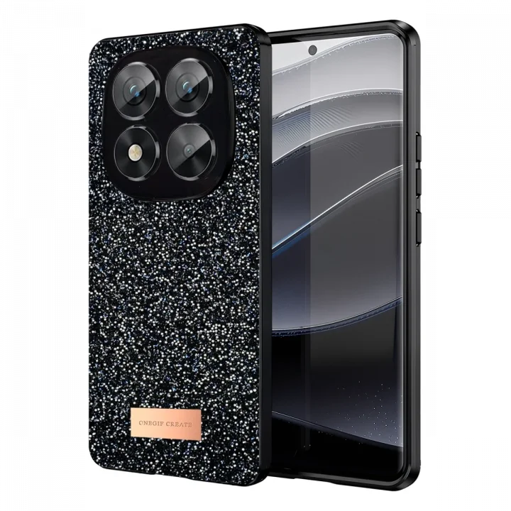 Mey İthalat®  Xiaomi Redmi Note 14 Pro 5G Bright Simli Kapak - Siyah