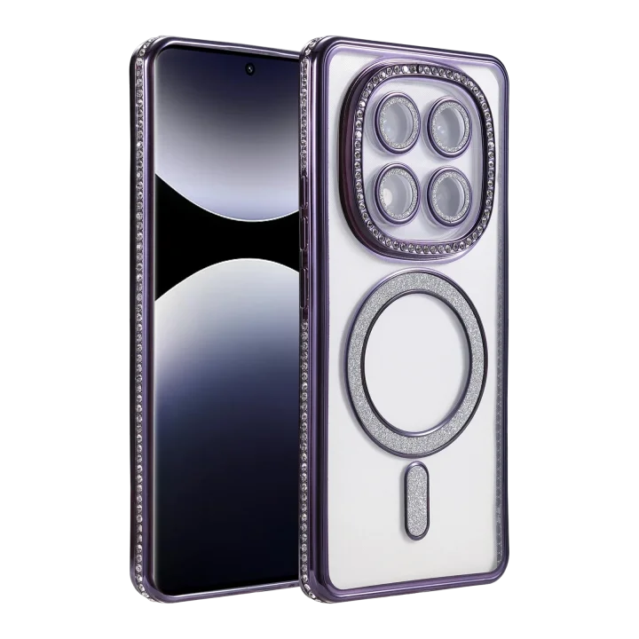 Mey İthalat®  Xiaomi Redmi Note 14 Pro 5G Joke Simli Magneticsafe Kılıf - Derin Mor