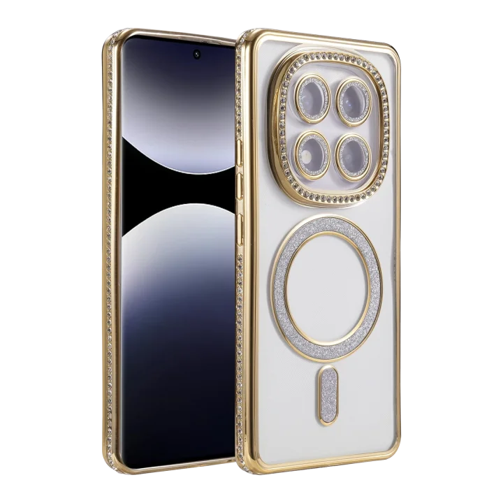 Mey İthalat®  Xiaomi Redmi Note 14 Pro 5G Joke Simli Magneticsafe Kılıf - Gold