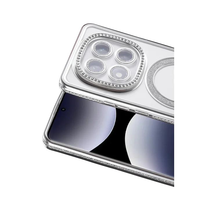 Mey İthalat®  Xiaomi Redmi Note 14 Pro 5G Joke Simli Magneticsafe Kılıf - Gümüş